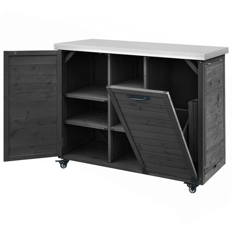 78.3" Outdoor Kitchen Island With Foldable Grill Table, Trash Can Storage & Stainless Steel Top, Black