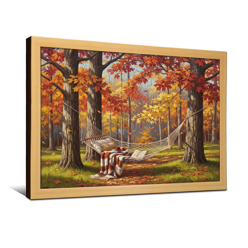 Plantes et fleurs, arbres d'automne, hamac, feuilles, forêt, scène paisible, nature, H 12 po x l 18 po, Toile tendue