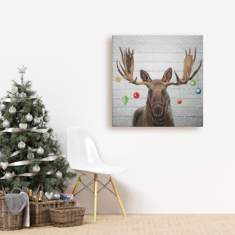 Brown Moose Christmas Balls Canvas - Home Decor Wall Art