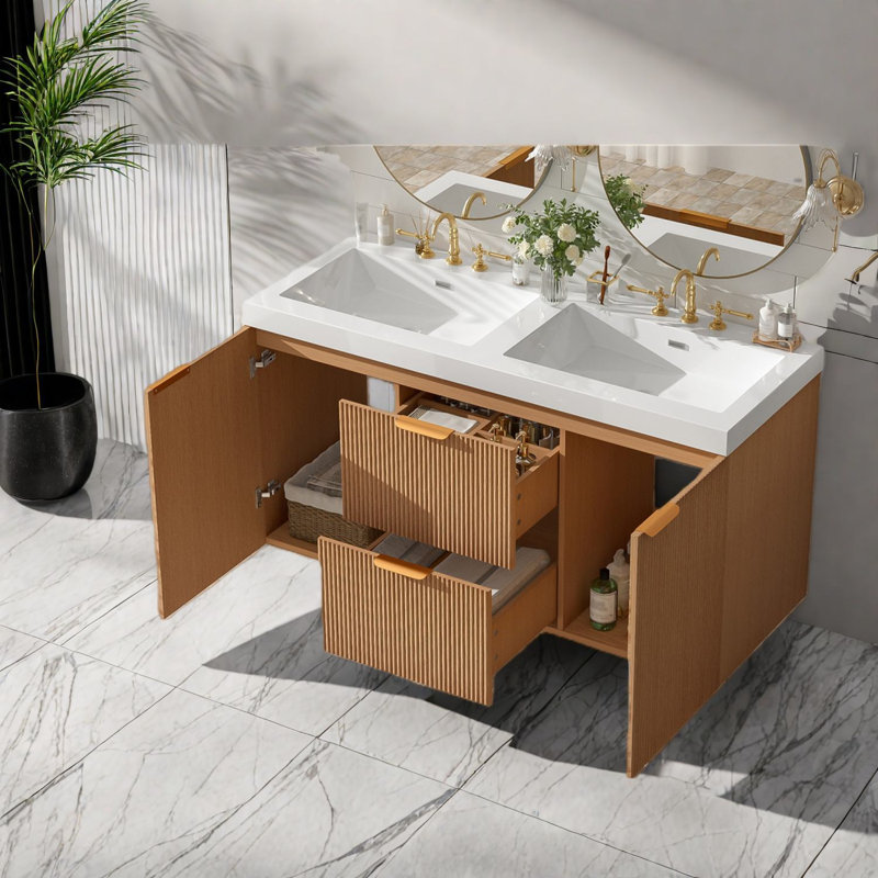 Double meuble-lavabo double avec meuble-lavabo mural en MDF de 47,24 pouces