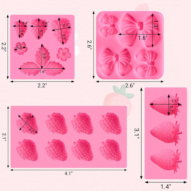 4Pcs Strawberry Silicone Fondant Molds