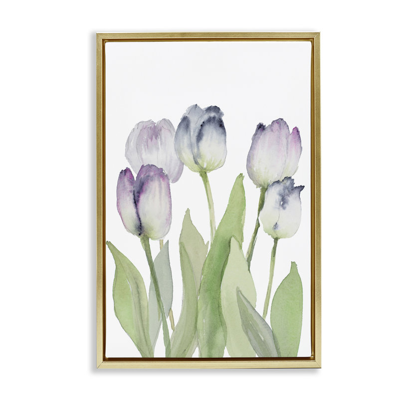Toile flottante encadrée «Soft Garden Tulips» par Lanie Loreth, H 25 po x l 17 po, Cadre flottant métallique doré