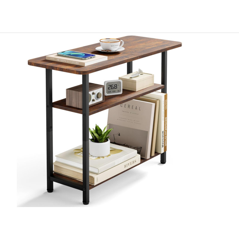Table d'appoint pour le salon, table de bout à 3 niveaux pour les petits espaces avec table de rangement large, table de chevet étroite rustique brune pour la chambre à coucher, canapé-lit