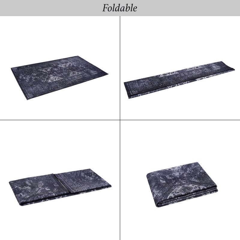 Black+Gray Washable Area Rug, Runner 2' x 9'