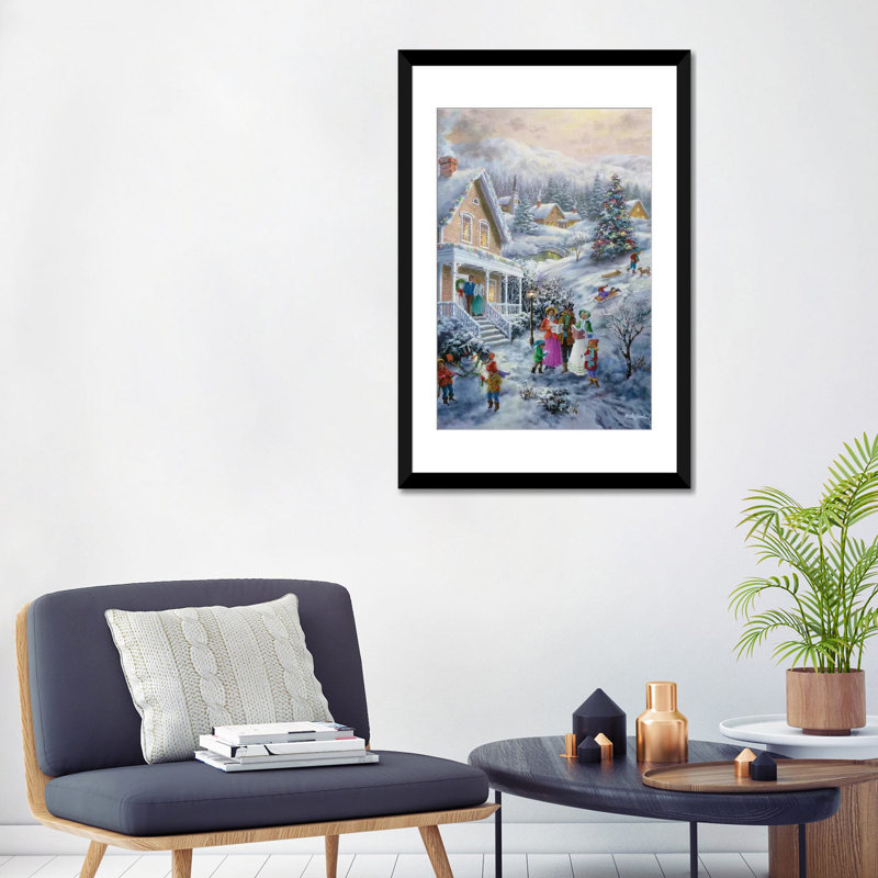 « caroleers », reproduction d’art sur toile, H 24 po x l 16 po x P 1 po, Papier d'art encadré noir, Blanc