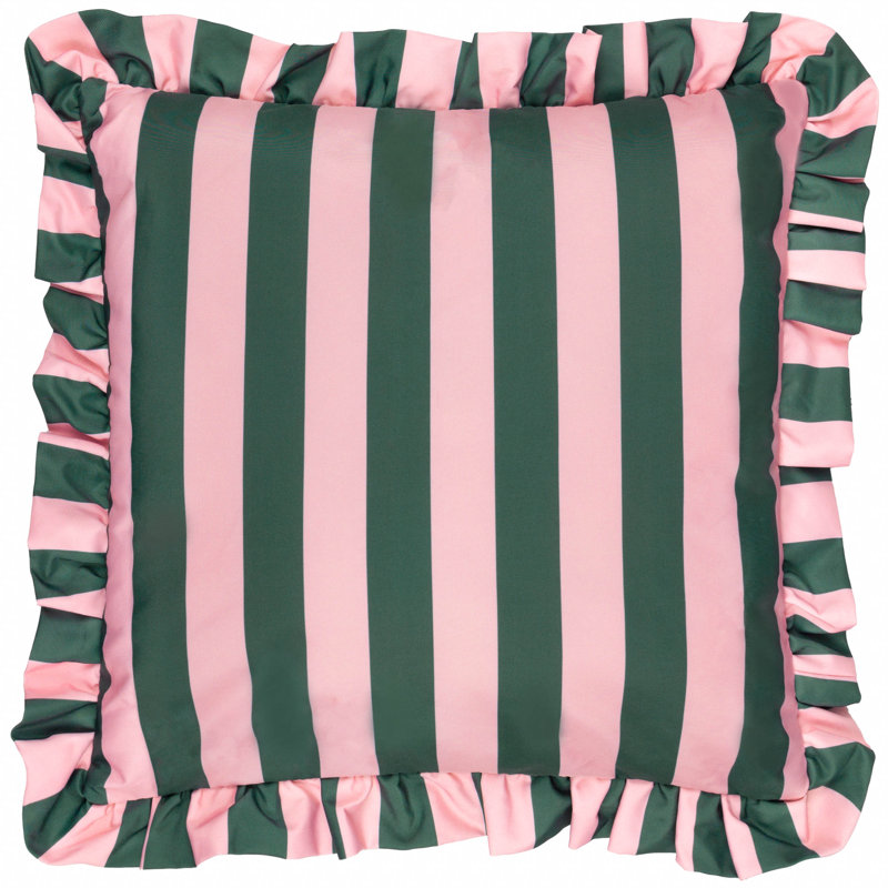 Palm Royale Stripe Ruffle Indoor / Outdoor Striped Square Throw, Pink/Green, Polyester