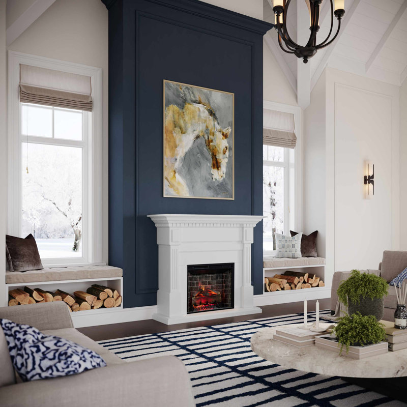 Modern Ember Augustine Mantel Package with 28" Electric Fireplace - Alexa & Google Asst Compatible, White