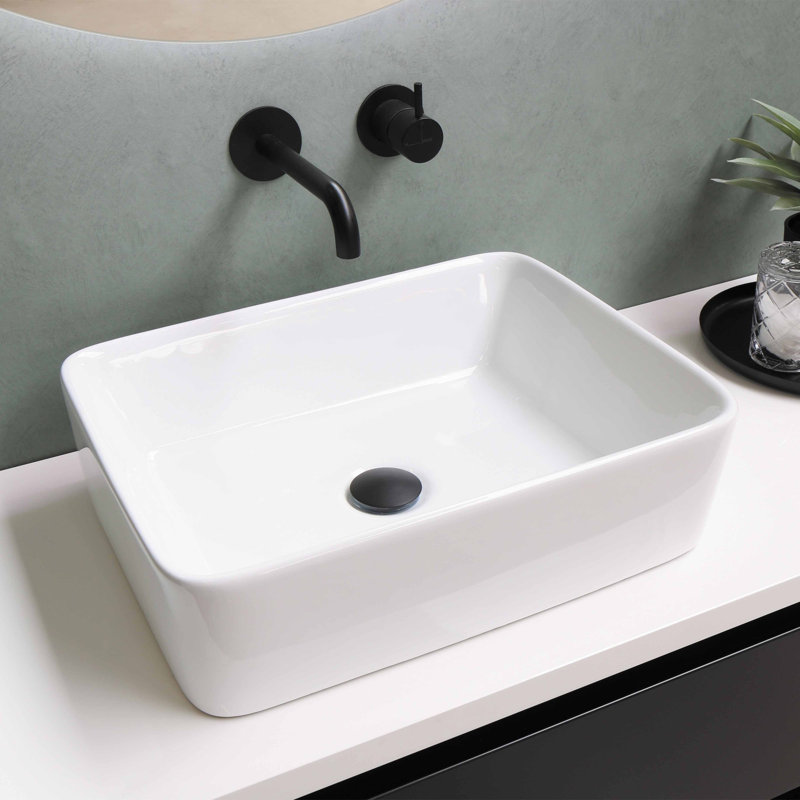 Aquaterior Porcelain Bathroom Vessel Sink 19"x15" Rectangle with Pop up Drain White Modern 