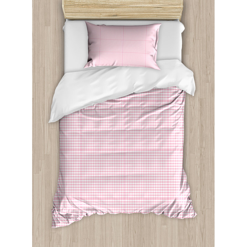 Twin Pale Pink and White Gingham Duvet Cover Set