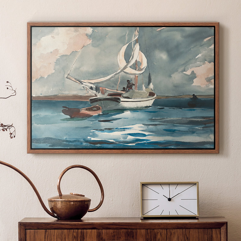 Sloop, Nassau, 1899 - Winslow Homer, toile tendue avec châssis Homer, 16 x 24, Noyer