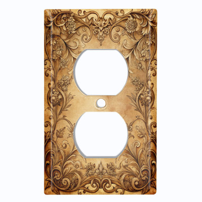 Metal Light Switch Plate Cover; US Standard Size 1 Gang Duplex - Printed Image of Floral Frame