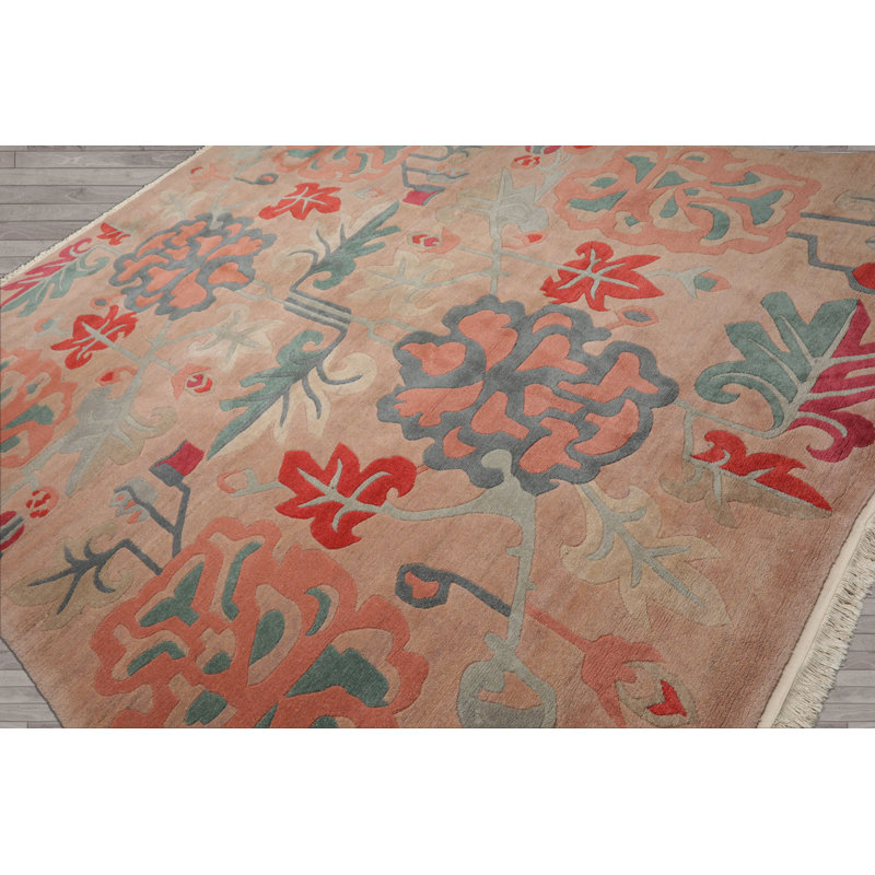 Tapis beige en laine noué à la main 8 pi 10 po x 11 pi 5 po Art Deco