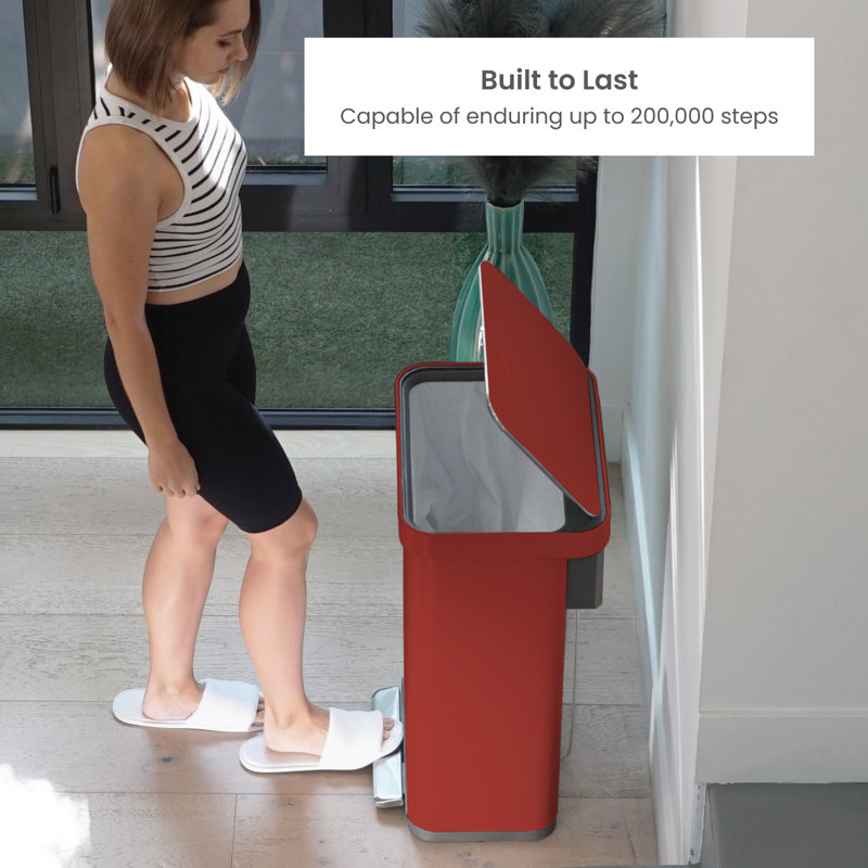 Grande poubelle de cuisine en acier inoxydable 19 gallons avec couvercle à fermeture douce et rebord à collerette, Red