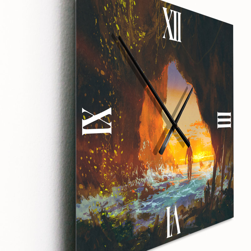 Horloge murale nautique et côtière «The Man Walking in the Sea Cave at Sunset», Grand