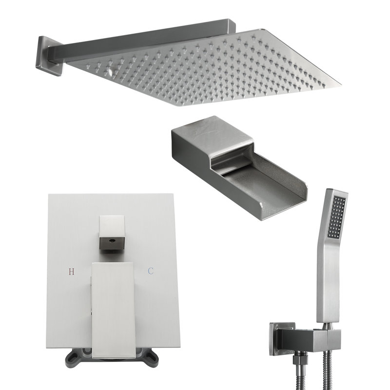 Système de douche complet avec valve brute, Nickel brossé