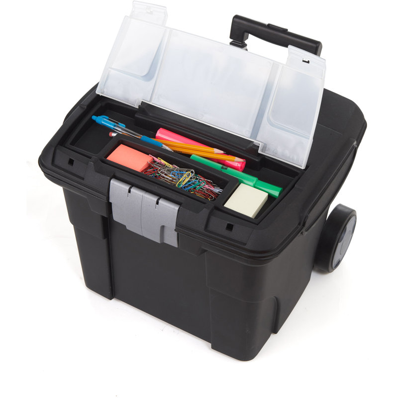 Black Telescoping Handle File Cart with Organizer Lid