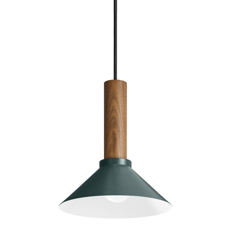 Emblem 1 - Light Pendant, 12" H x 14" W x 14" D, Navy Green, Walnut