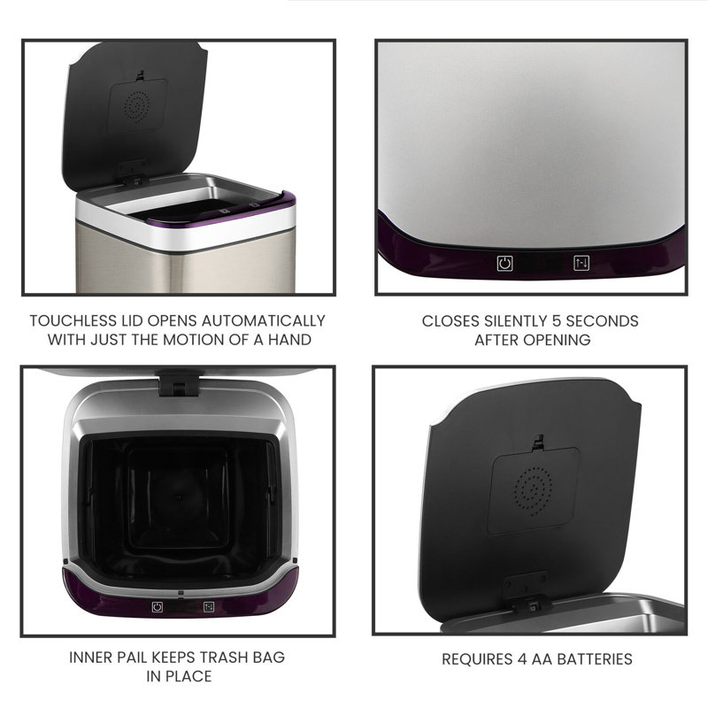 Hanover 10-Liter Stainless Steel Touchless Trash Can with Sensor Lid