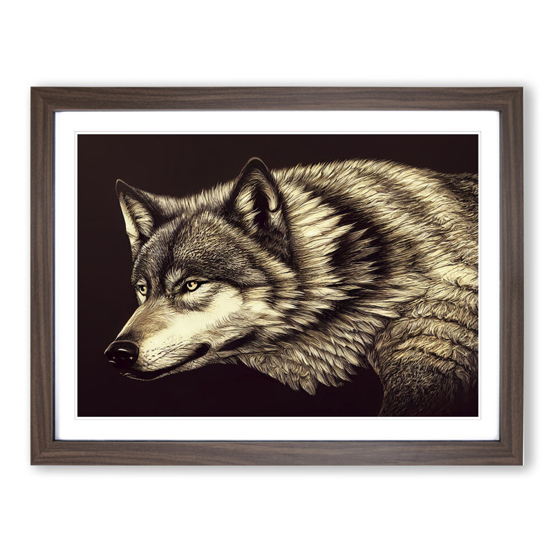Beguiling Wolf - Single Picture Frame Print, 46cm H x 64cm W x 2cm D, Walnut Framed