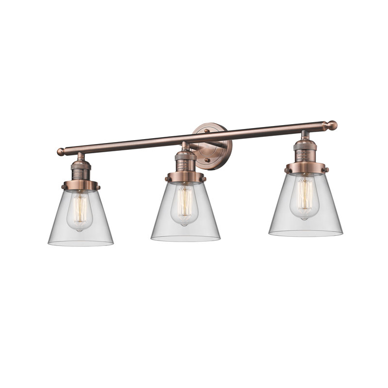 Cone 3 Light Bath Vanity Light, Antique Copper, Clear, 11" H x 30" W