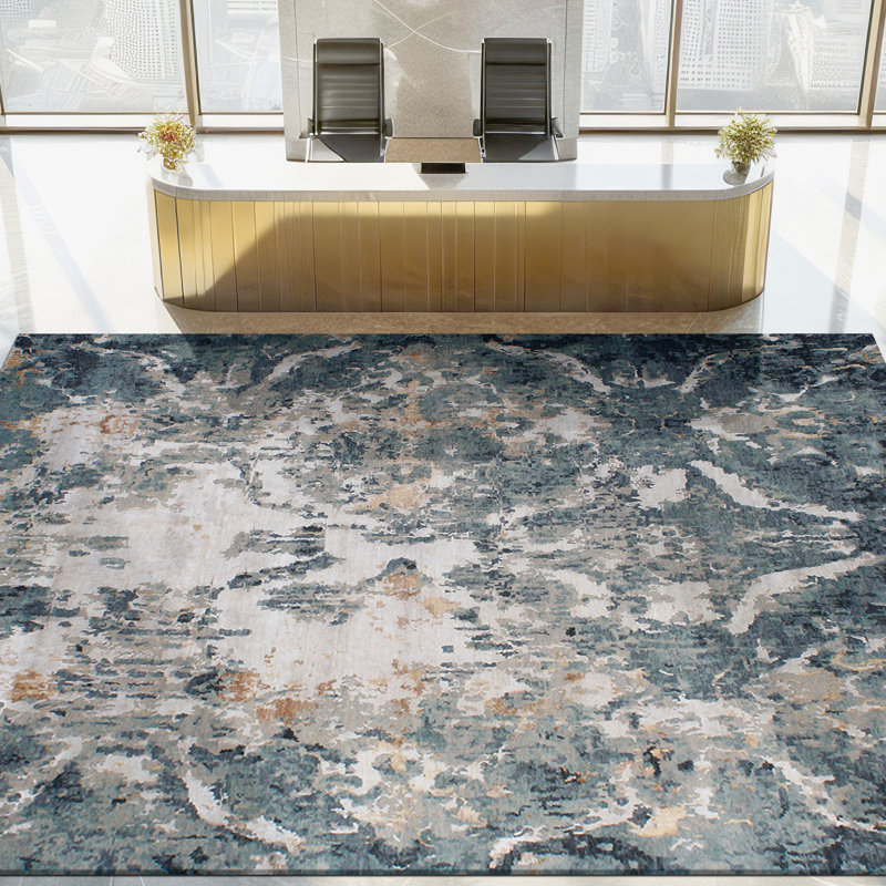Hand Knotted Abstract Area Rug, Rectangle 10' x 14'