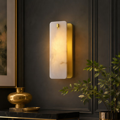 1 - Light Dimmable Rectangular Gold Alabaster Flush Sconce