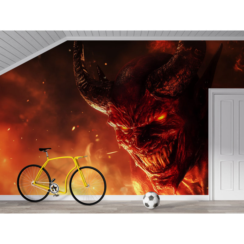 Papier peint monstre - Demon - Fiery Hell Beast Horror Room Decor Vn810 (Peel-N-Stick) VN810, L 100 po x l 70 po