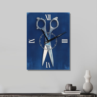 Ciseaux de couture bleus de Prusse I - Grande horloge murale industrielle