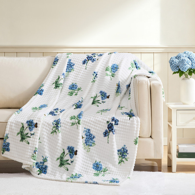 Lenox Bubble Plush 50x70 Throw, Butterfly Meadow Blue, Butterfly Meadow Blue