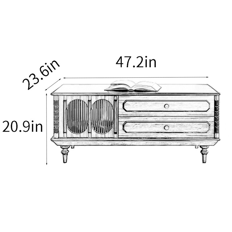 Table basse légère de style rétro luxueux, H 20,90 po x L 47,20 po x l 23,60 po