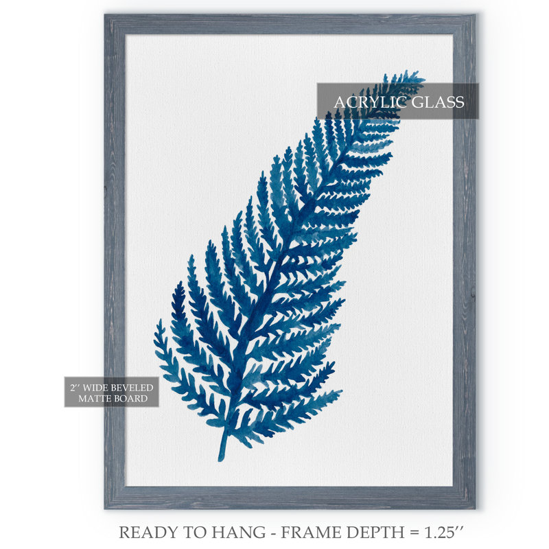 Indigo botanica iv-reproduction d’art encadrée, Toile avec cadre gris, H 32 po x l 44 po x P 1,3 po