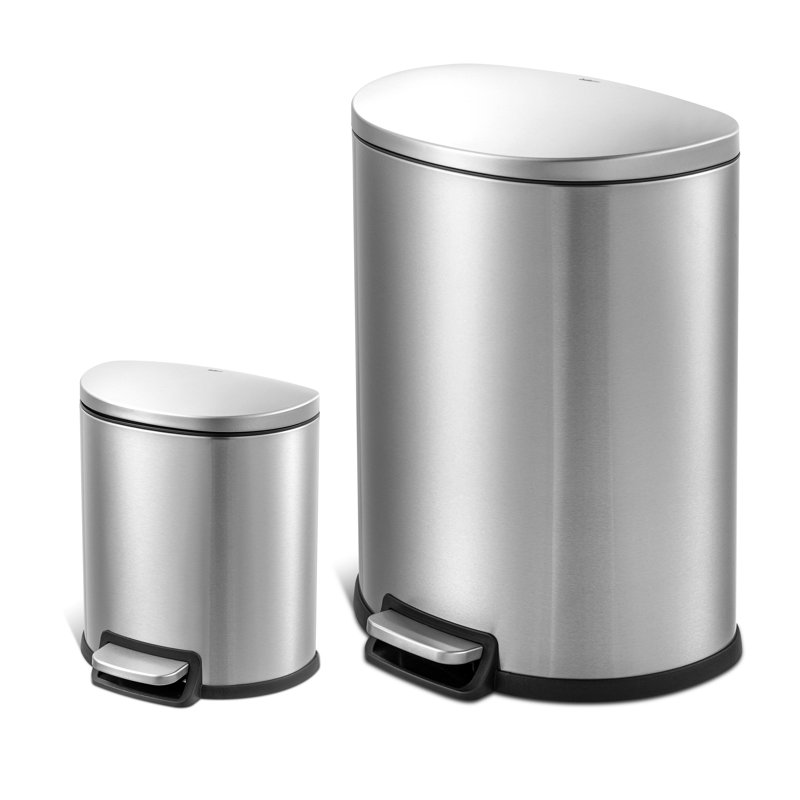 Stainless Steel Step On Kitchen Trash Cans - 13 Gallons, Silver