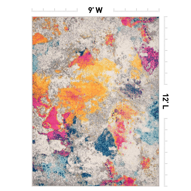 Noires Abstract Ivory/Gray/Blue Area Rug, Rectangle 9' x 12'