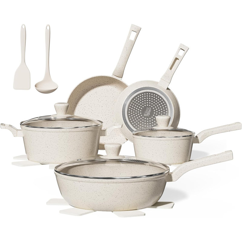 14 - Piece Aluminum Cookware Set, Beige