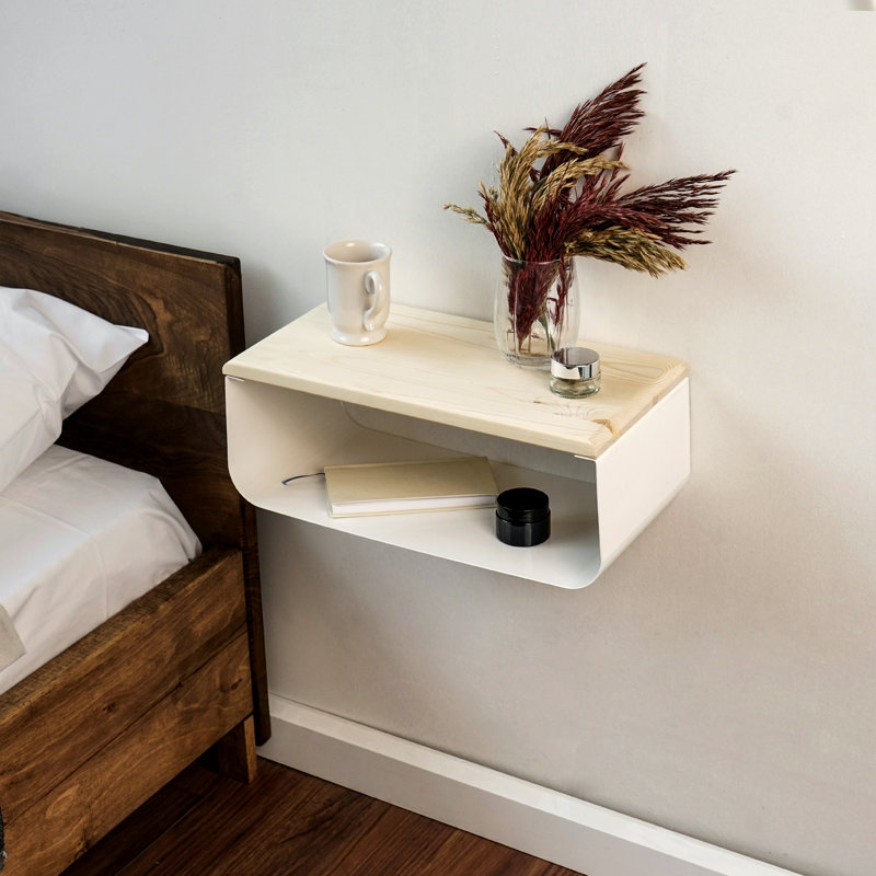 Kija Minimalistic Metal Floating Nightstand – Wall-Mounted Bedroom Side Table - White, White