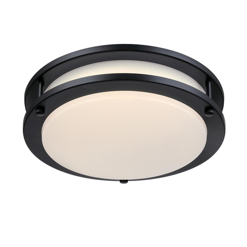16 Inch 23 Watt LED Indoor Flush Mount Ceiling Fixture with Colour Temperature Selection, Matte Black Finish, Frosted Acrylic Shade