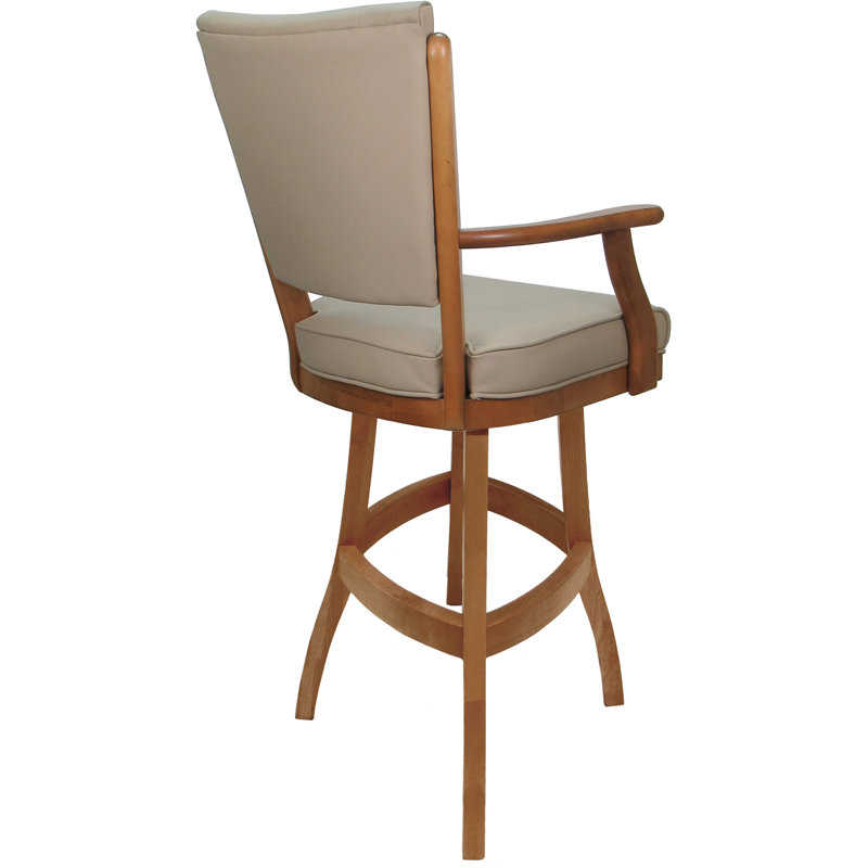 Tabouret pivotant en bois Bellamy, Brun, Cuir véritable brun clair, Tabouret de comptoir (siège d'une hauteur de 34 p