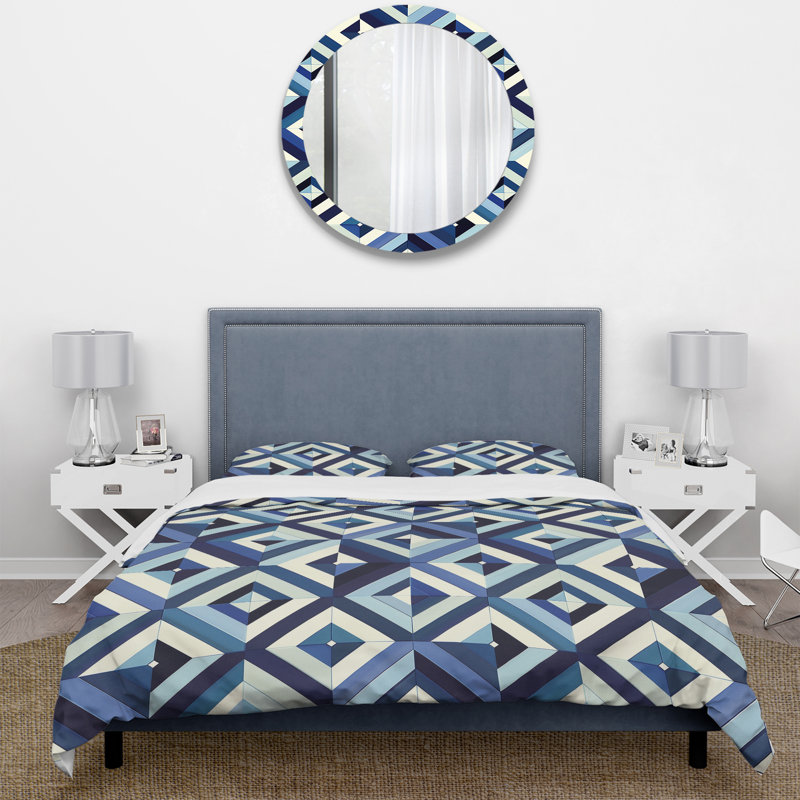 Ensemble de housse de couette bleu beige Midcentury Maze Dream - Midcentury
