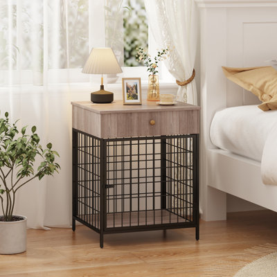 Dog Crate Furniture for Small Dogs, Wooden Dog Kennel with Flip Top Drawer, Indoor Pet Crate End Table, Wooden Dog House for Puppy Side Table, Dog Cage Kennel, 20.5" D x 23.4" W x 29.1" H, Rustic Grey