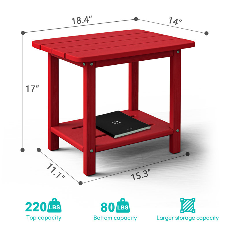 Table de bout en PEHD Adirondack à 2 niveaux - Table d'appoint d'extérieur résistante aux intempéries et durable pour le patio, la piscine et la pelouse