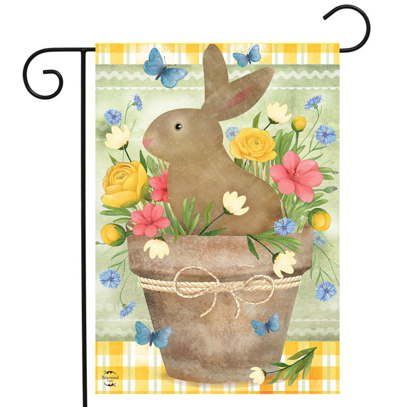 Flowerpot Bunny Garden Flag, Jaune/brun