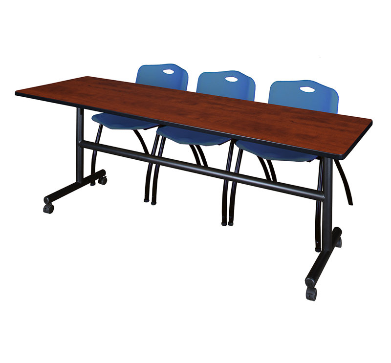 Table gigogne d'appoint Nevjana, 2 chaises empilables, Cerise / bleu