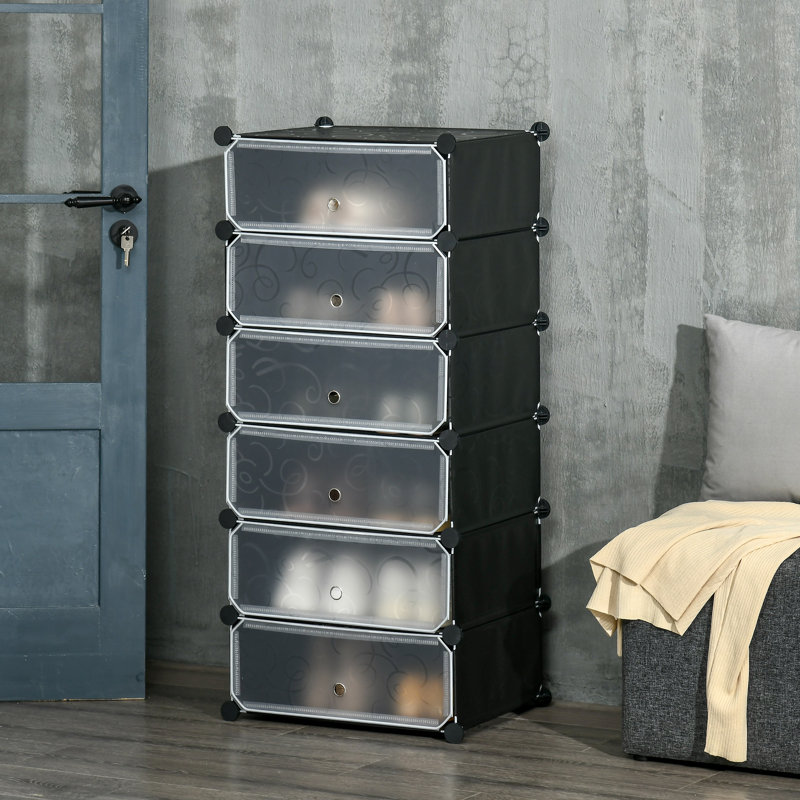 6 Pair Shoe Storage Box, Black