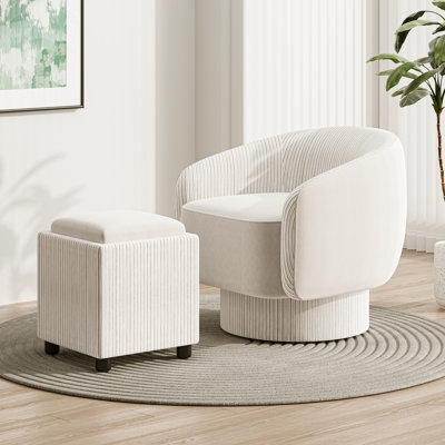 Leticha Velvet Swivel Barrel Chair with Ottoman