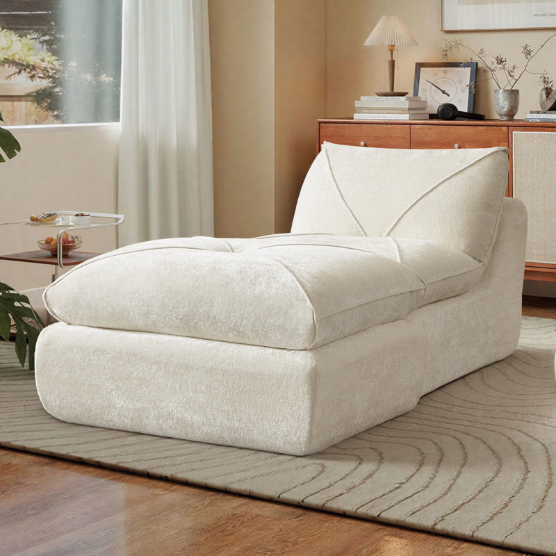 Fauteuil à billes sans accoudoir avec repose-pieds, méridienne rembourrée sans os, Beige