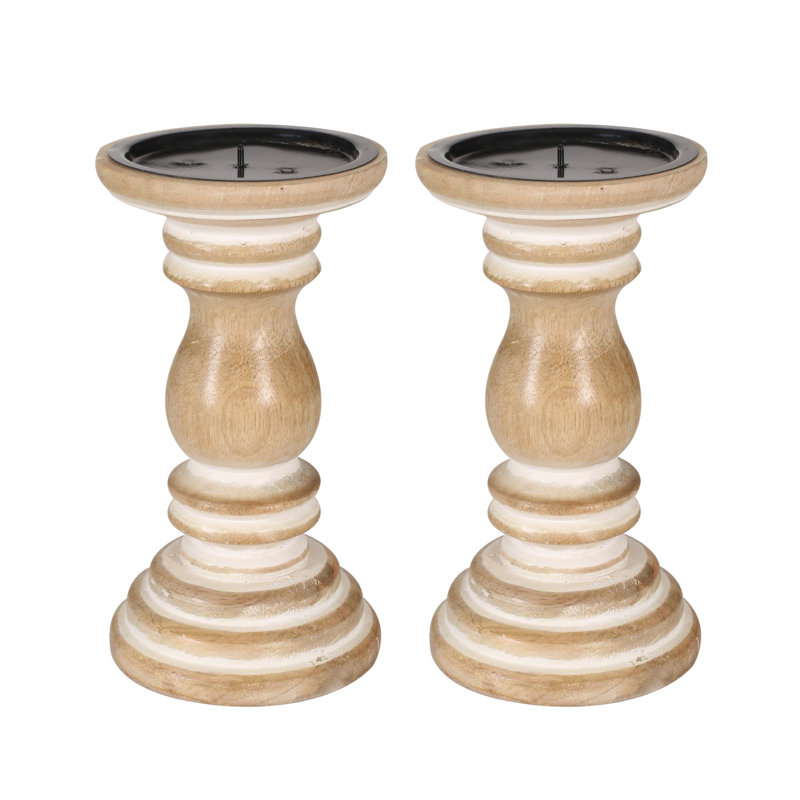 2 Piece Solid Wood Tabletop Pillar Set, 13cm H x 10cm W x 10cm D