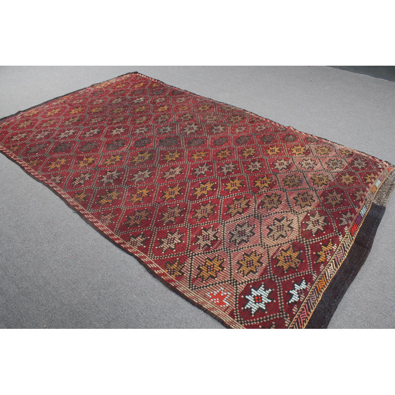 Tapis vintage en laine anatolien turc rétro avec grande broderie kilim rouge pour le décor de la chambre à coucher