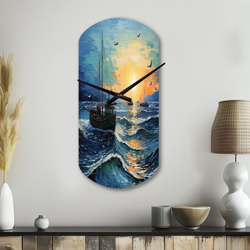Horloge murale Vangogh Seascape With Fishing III - Vangogh, Grand