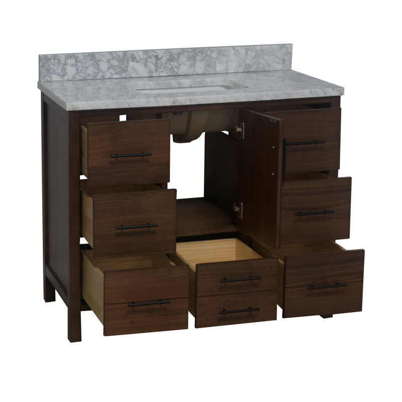 Ensemble de meuble-lavabo simple 42 po Kiara, Marbre de Carrare, Noyer