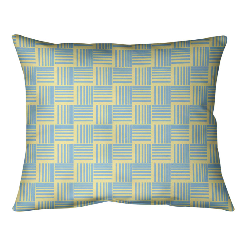 Coussin lombaire à rayures classiques Baskettressées, H 10 po x l 14 po, Duvet/plume, Jaune/bleu sarcelle